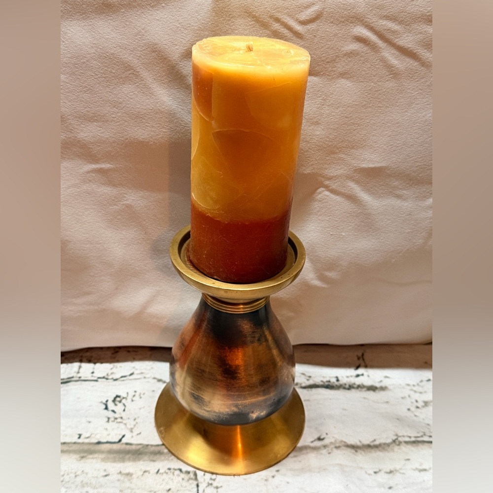 Brass & Copper vintage candle holder cottage style warm tones‎